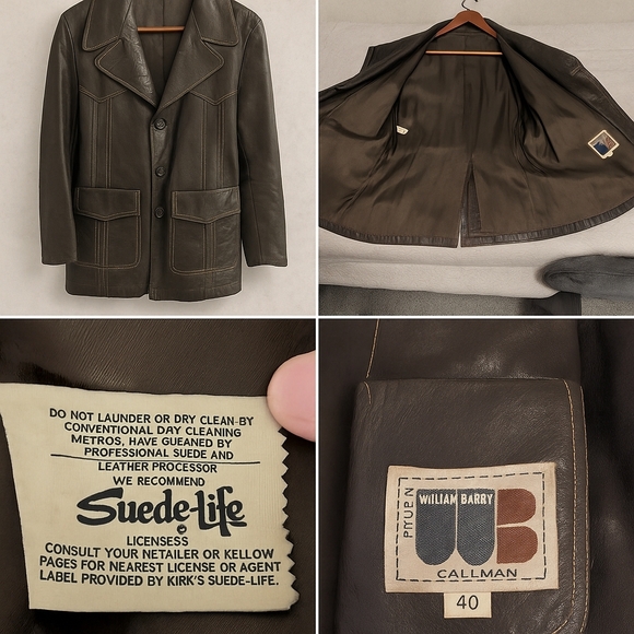 Vintage 1960s/1970s William Barry Genuine Leather Car Coat – Size 40 - Picture 11 of 12